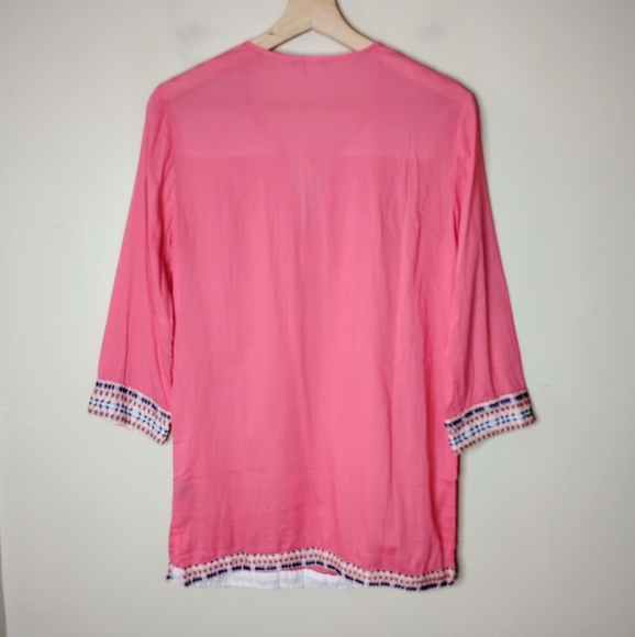 J. McLaughlin Embroidered Tassel Tunic Top XS Coral Pink Beachy Casual - Picture 7 of 10
